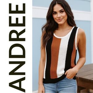 ANDREE UNIT Colorblock Top - Black, White, and Brown -NEW- Thanksgiving Autumn
